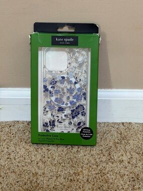 kate spade Clear Floral iPhone 15 Pro Max Case with Blue and Silver Accents